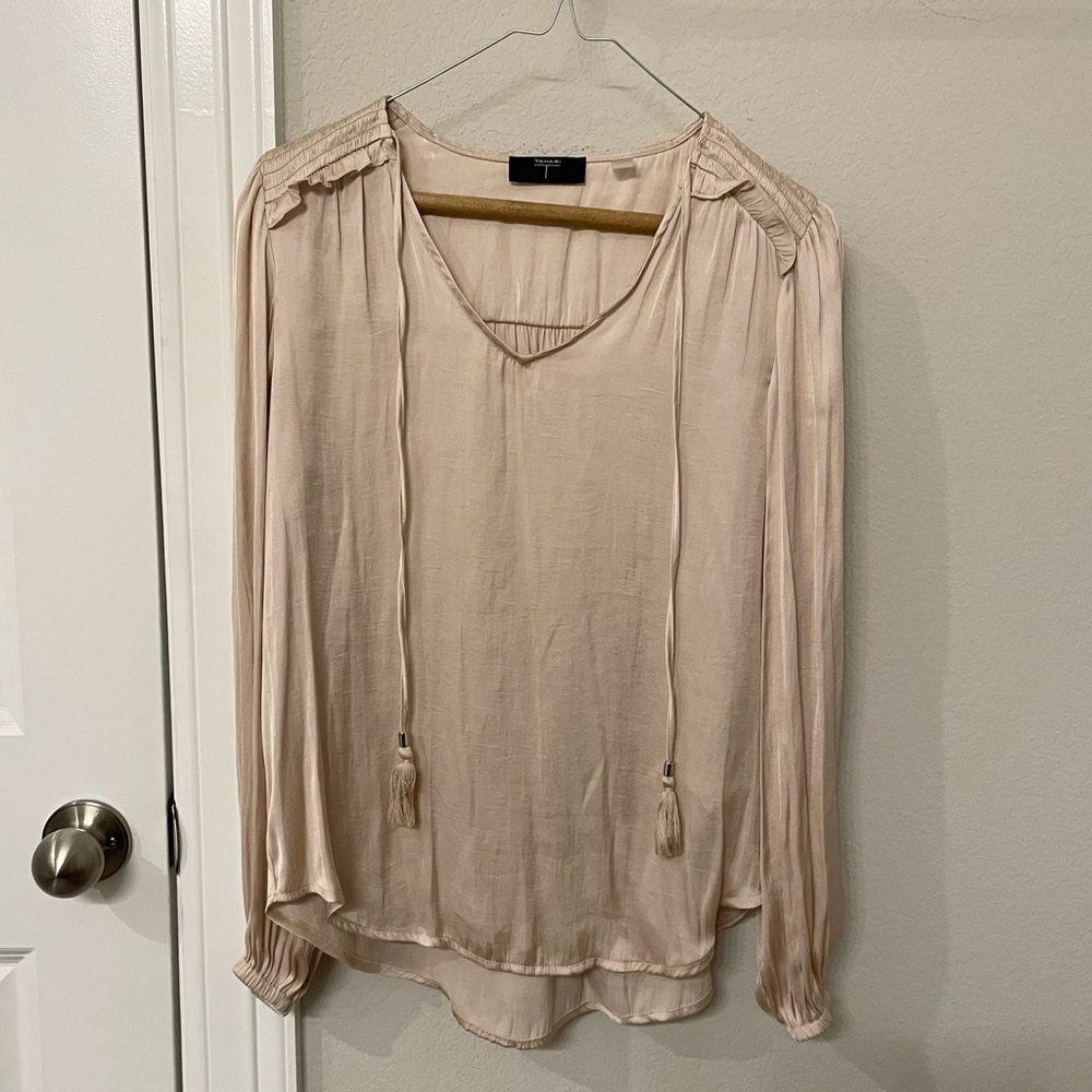 Tahari Elegant Cream Satin Blouse